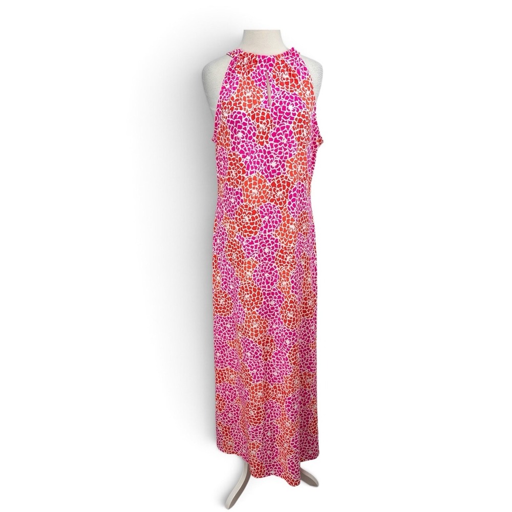JUDE CONNALLY Lisa Halter Maxi Dress XL Pink Orange White Floral Keyhole NWOT